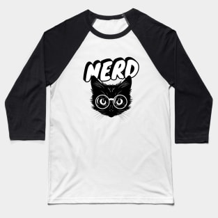 Nerdy Cat Baseball T-Shirt